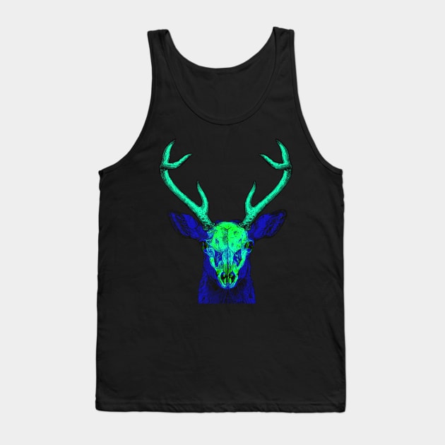 Deer Skull Interactive Green&Blue Filter T-Shirt By Red&Blue Tank Top by RedAndBlue